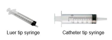 Luer tip syringe (left), catheter tip syringe (right)