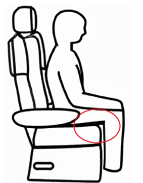 Illustration of a person sat on a chair with a red circle around the back of their knee