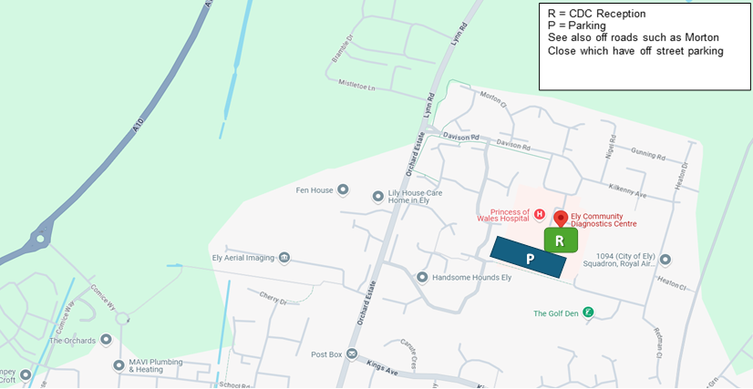 A map showing the location of the Ely Community Diagnostics Centre
