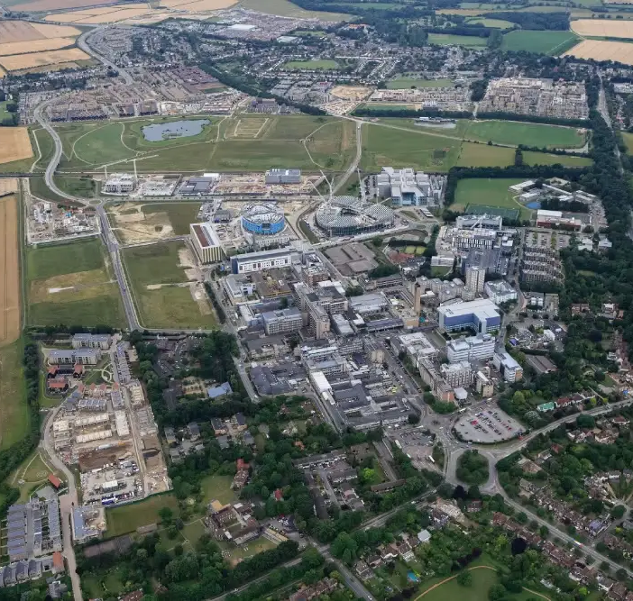 Ariel shot of the Cambridge Biomedical Campus