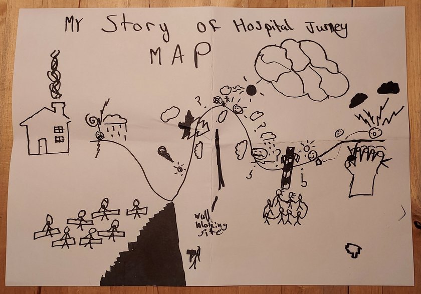 Young boy's hospital journey as a drawing