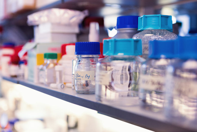 Test tubes on a shelf