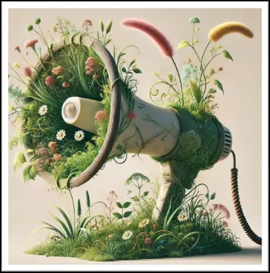 A megaphone covered with flowers