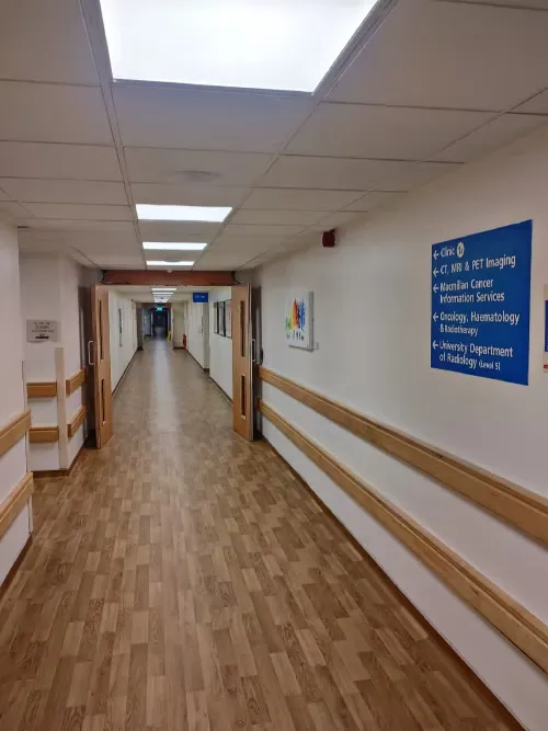 Addenbrooke's CT corridor with direction signs