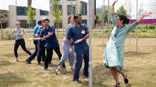 Dance artist Filipa running a session at the arts festival