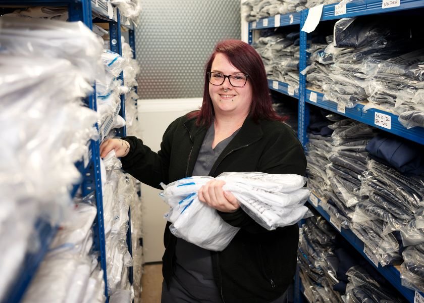 Bethany Blackford sorting hospital linen