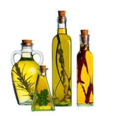 Different types of oils in bottles