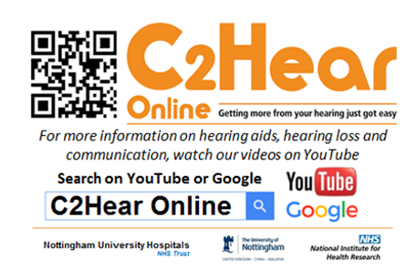 C2Hear Online logo with QR code