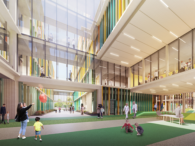 Early designs showing the inside of Cambridge Children's Hospital