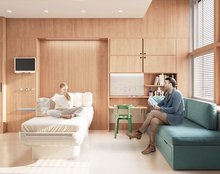 A concept design of a universal bedroom (mental and physical health) at Cambridge Children’s Hospital