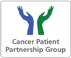 Cancer Patient Partnership Group logo - two hands, pointing upwards; one green and one blue. Text reads 'Cancer Patient Partnership Group'