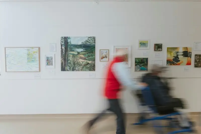SEASONS exhibition display in Addenbrooke's corridor
