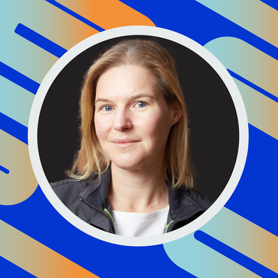 Graphic of a women with a blue background