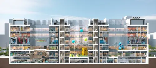 An architect image showing the inside of Cambridge Children’s Hospital