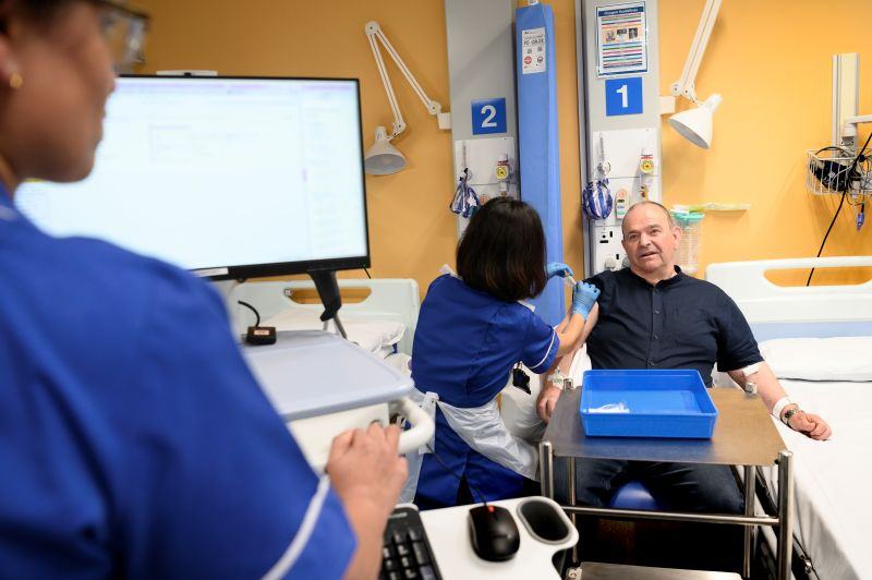 Patient Tony Chapman receiving treatment as part of the melanoma cancer vaccine trial