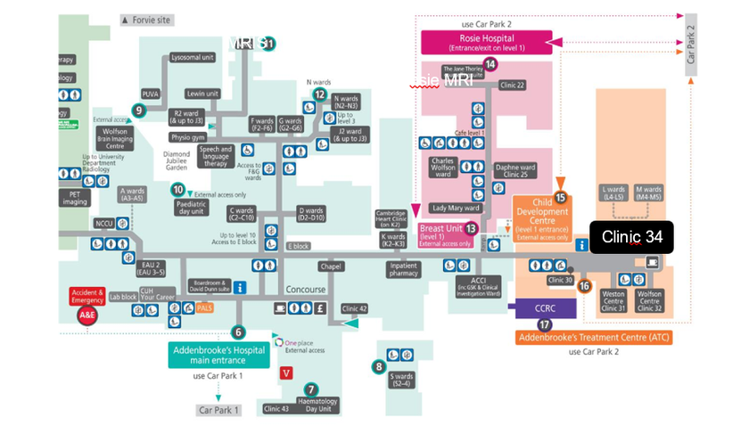 A map detailing where clinic 34 is
