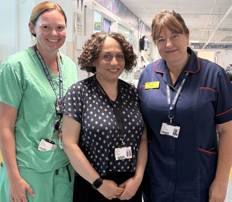 Dr Nazima Pathan (centre) with colleagues who helped with the app, Senior Sister Joanne Chapman and Family Liaison Nurse,  Sarah O'Driscoll 800 x 678