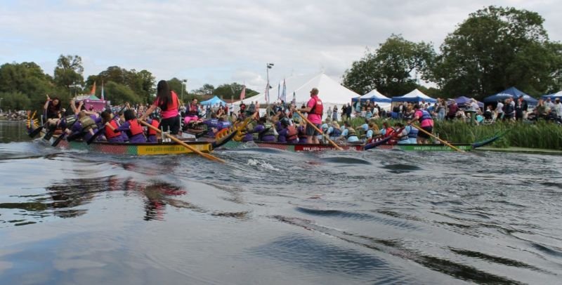 The River Cam with teams of Dragonboats racing