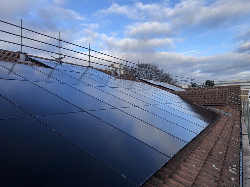 Solar pv panels on the roof of a building