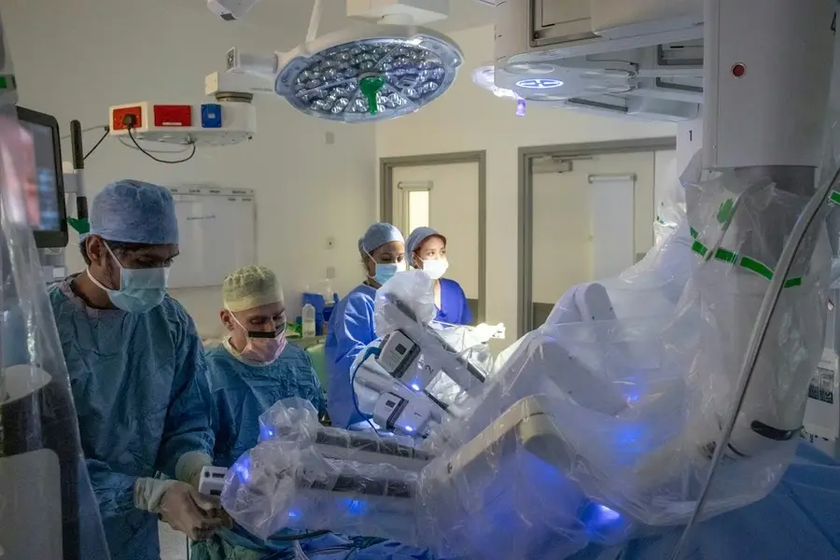 Surgeons in an operating theatre