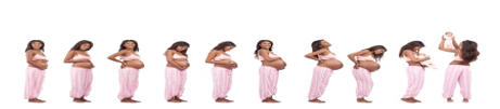 Image of a pregnantt person standing in 10 different positions