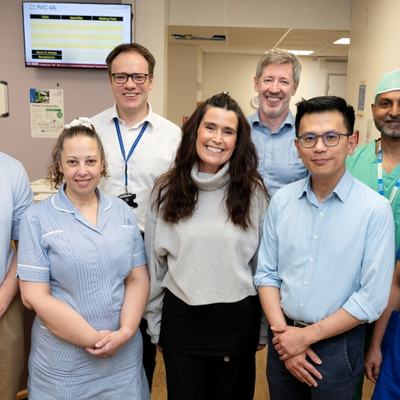 Patient Jane with members of CUH staff involved in her robotic Whipple's surgery