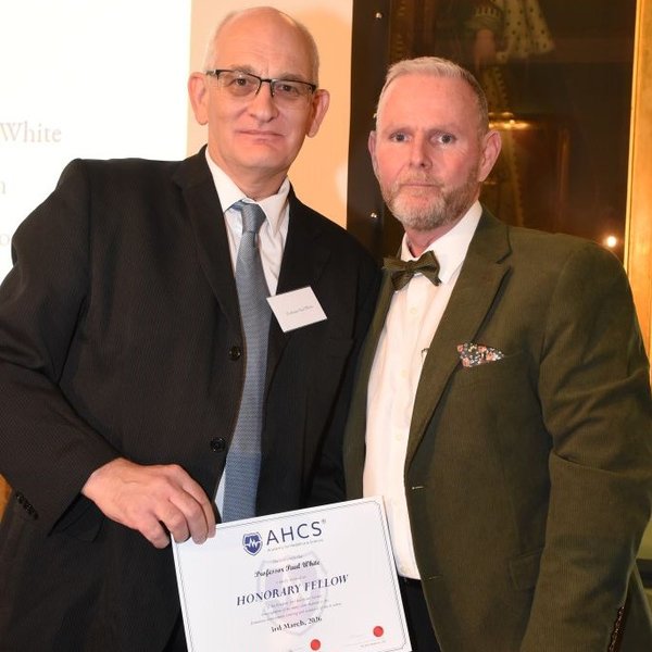 (L to R) Professor Paul White with AHCS President Professor Chris Hopkins. Picture by John Behets Photography 700 x 1049