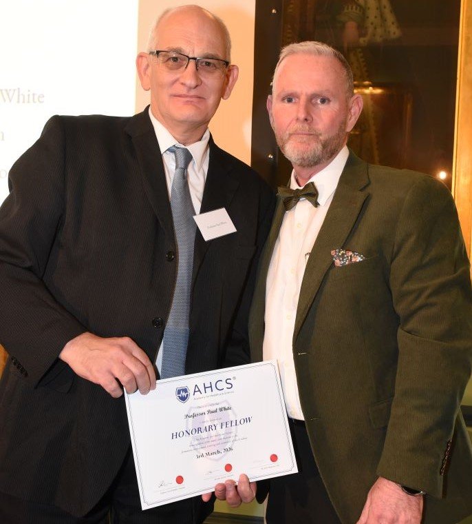 (L to R) Professor Paul White with AHCS President Professor Chris Hopkins. Picture by John Behets Photography 700 x 1049