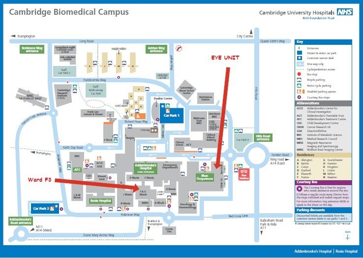 Map showing F3 and Eye Clinic