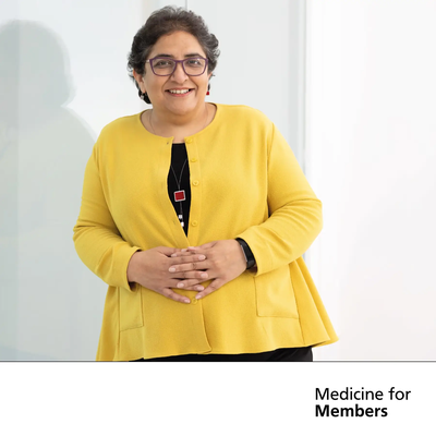 Sadaf Farooqi. Text reads 'Medicine for Members'