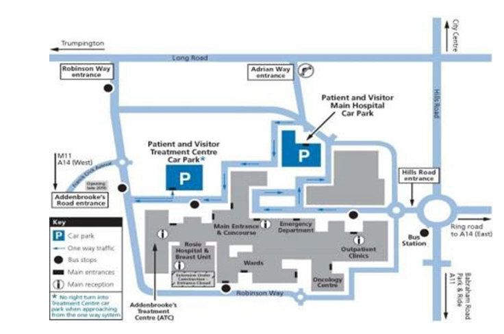 Map showing where the PET-CT department is