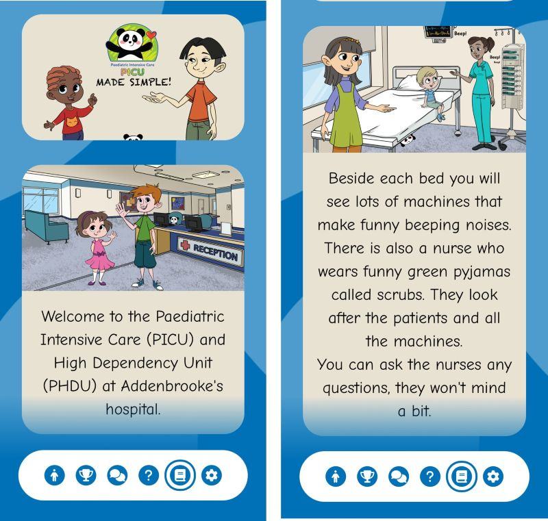 Pages from the PICU app
