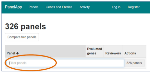 Use search to find the panel you need