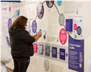 A person looking at the radiotherapy timeline displayed on a wall