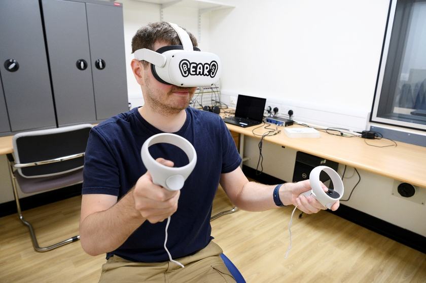 A man using a virtual reality headset