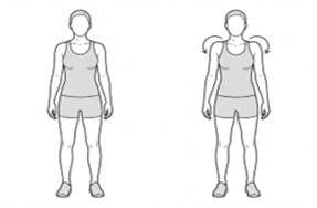 Shoulder shrug exercise, raising both shoulders toward the ears and then relaxing them down.