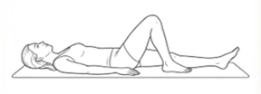 Person lying on their back with one knee bent and one leg straight, in the starting position for a lower-limb exercise.