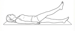 Person lying on their back performing a straight leg raise, lifting one leg off the floor while keeping the other leg extended.