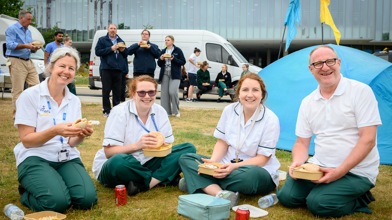 Four nhs staff enjoying a BBQ lunch