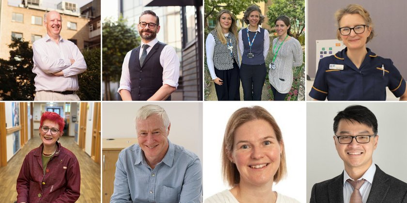 Photo collage of staff working in the transformation teams of the new Cambridge Cancer Research Hospital