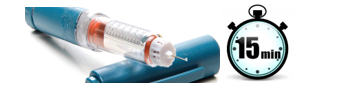 Image of an insulin pen with a timer set to 15 minutes