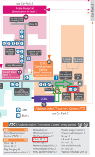 Image of CUH map showing directions to the clinic