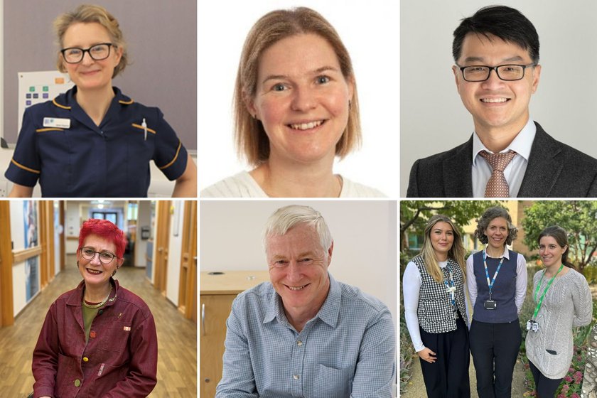 Photo collage of staff working in the transformation teams of the new Cambridge Cancer Research Hospital