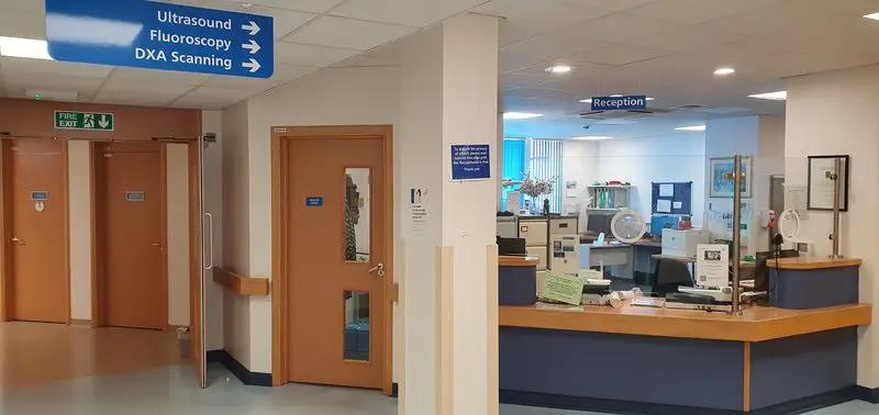 The fluoroscopy department reception desk