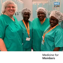 Christine Moody with members of Cambridge Global Health Partnerships. Text reads 'medicine for members'