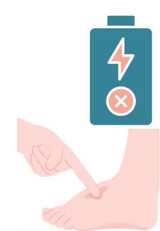 Illustration of a battery on top of foot with a finger pointing towards the top of the foot