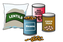 Illustration of different types of pulses, including lentils, beans, chick peas and red kidney beans
