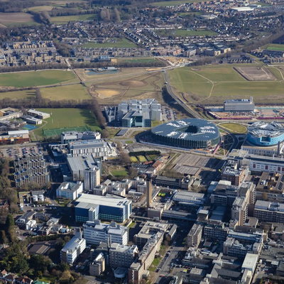 An aerial view of the Cambridge Biomedical Campus