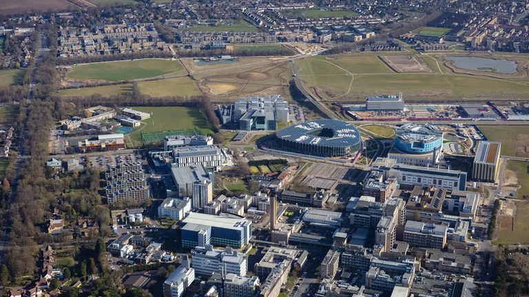 An aerial view of the Cambridge Biomedical Campus