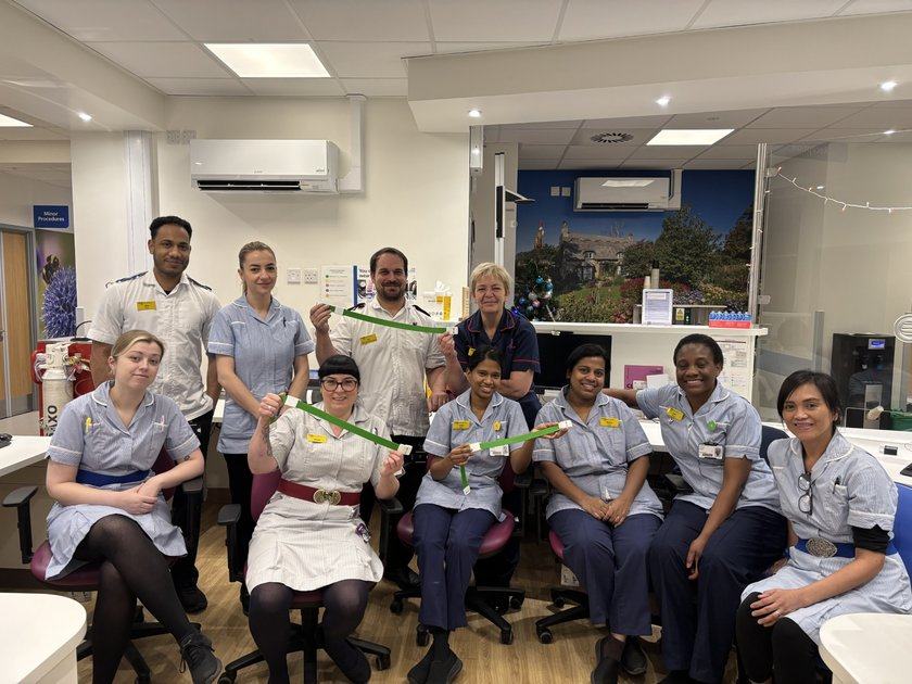 A photo of a group of nurses and healthcare workers holding reusable tourniquets
